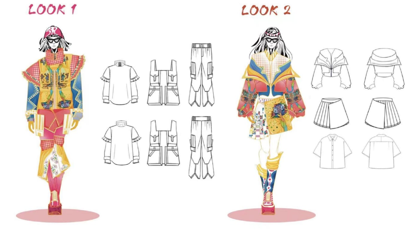 Look 1–2 · 效果图与款式图